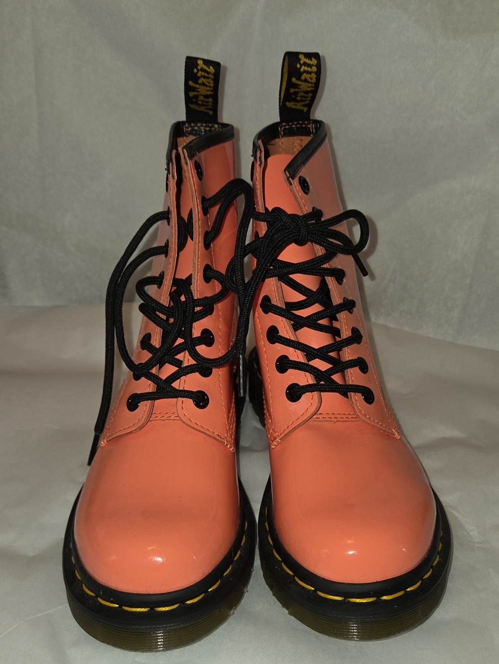 Dr. Martens Coral Patent Lace-Up Ankle Boots with Black Laces